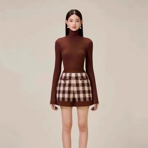 Houndstooth Woolen Cape Coat & Shorts – Elegant & Fashionable Set